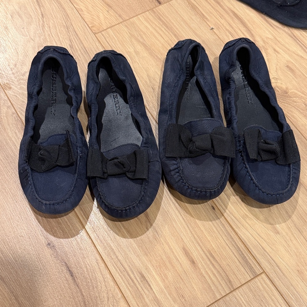 Burberry Navy Bow Slip-On Kids Dress Shoes